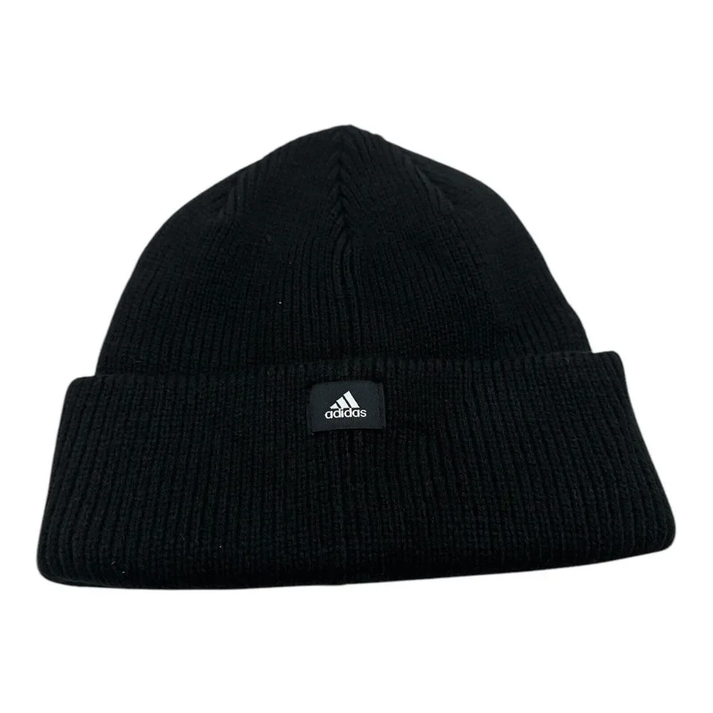 Adidas Script Fold Beanie Women's One Size Hat Winter‎ Cap Black Knit